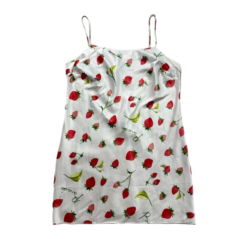 Parade White Strawberry Print Satin Slip Mini Dress M